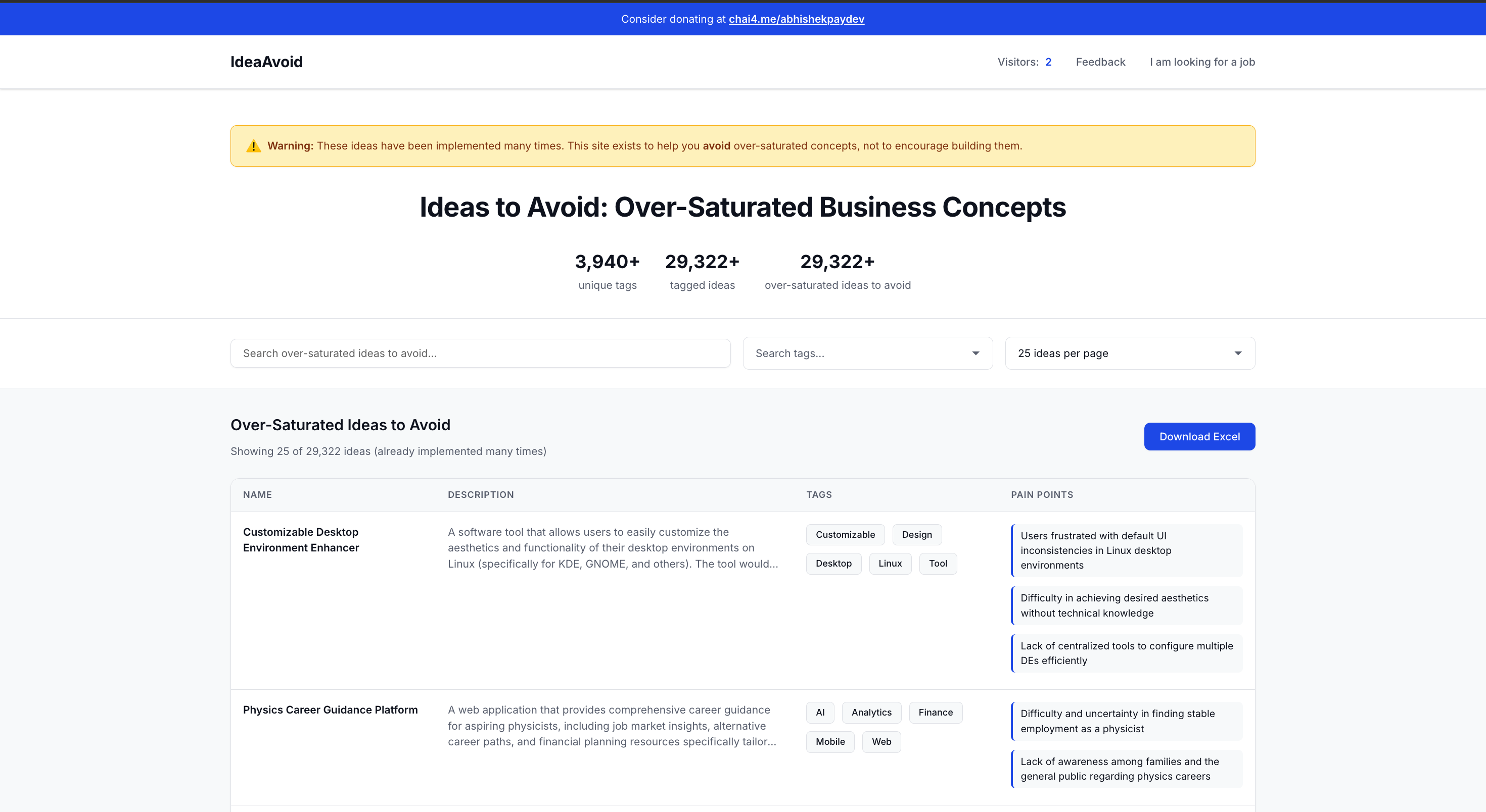 Ideas to avoid - Main screenshot showing features and interface