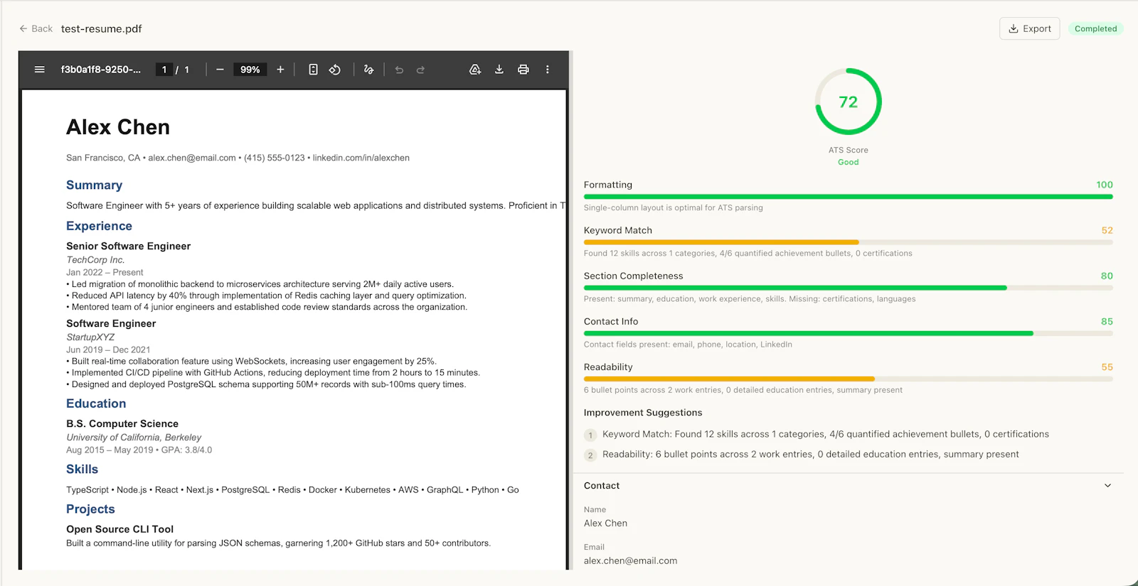Resume Parser screenshot 2