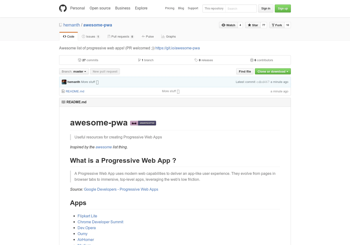 List of awesome progressive webapps stuff.
