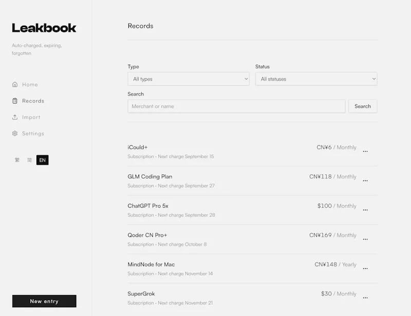 Leakbook screenshot 2