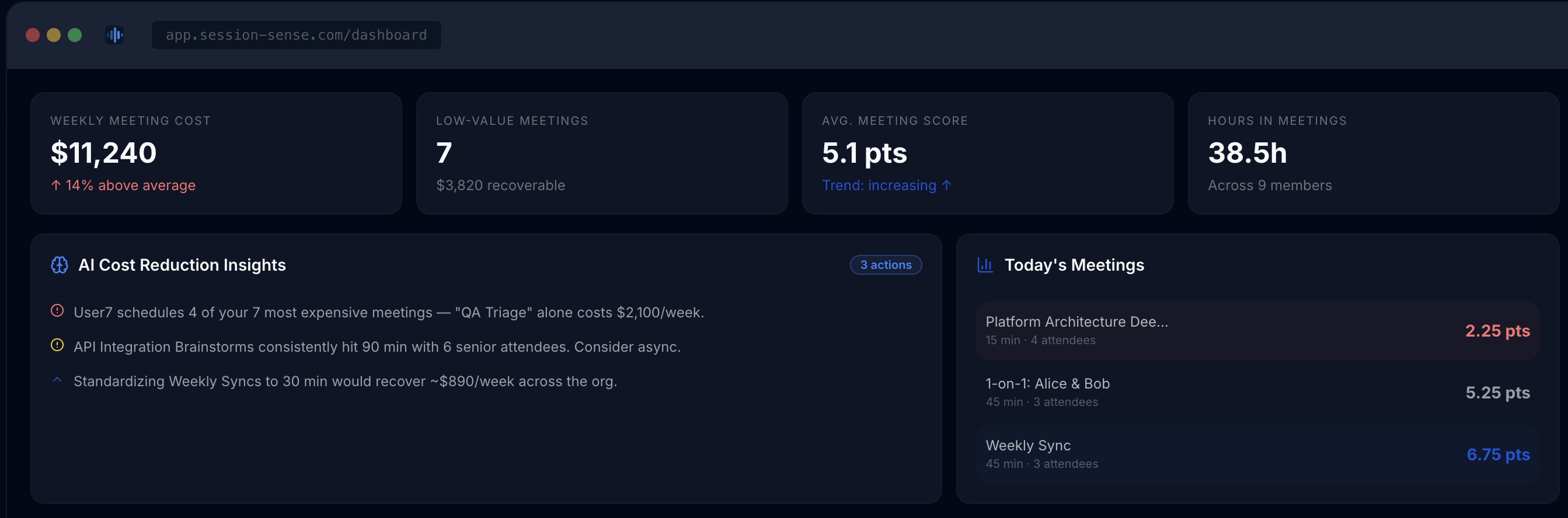Session Sense - Main product screenshot demonstrating key features and user interface