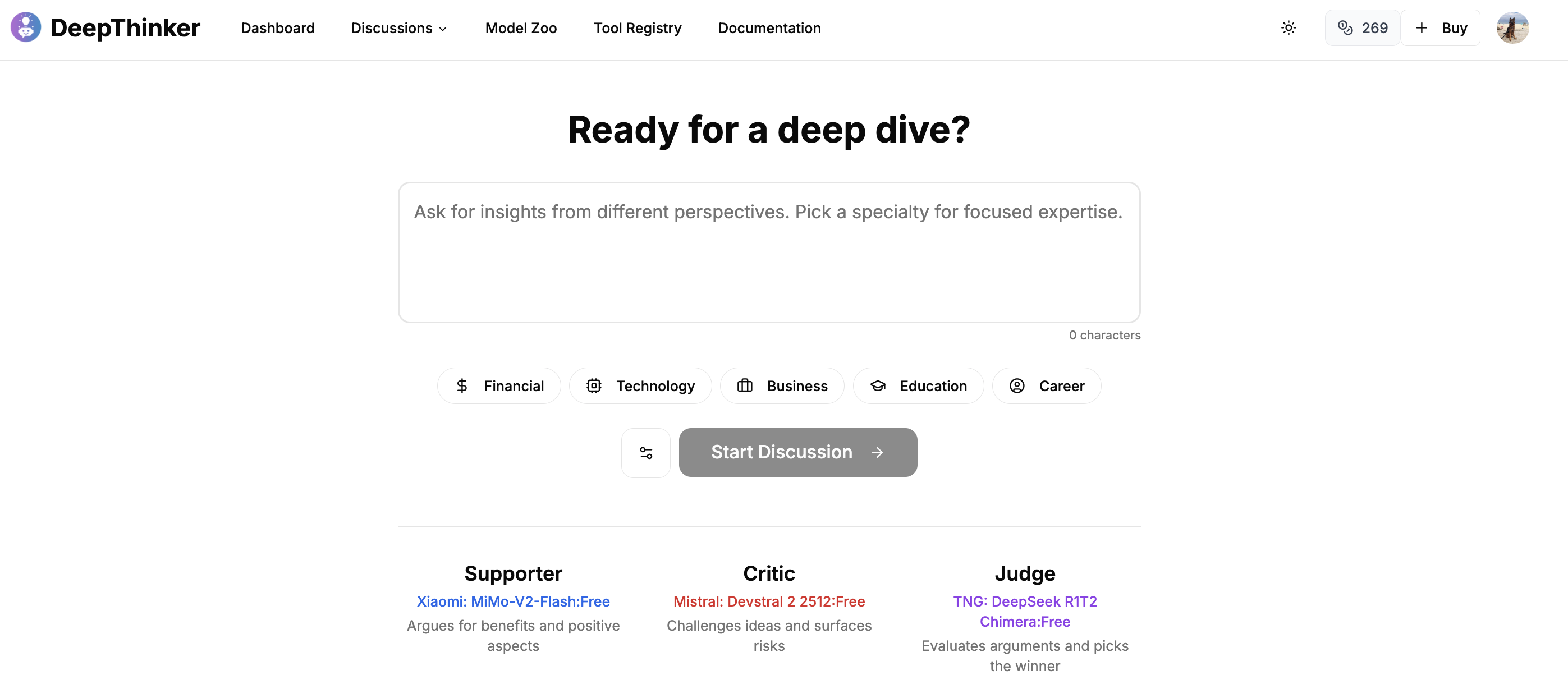 DeepThinker - Main product screenshot demonstrating key features and user interface