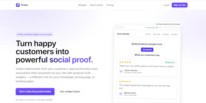 Praise — Collect customer testimonials screenshot 2