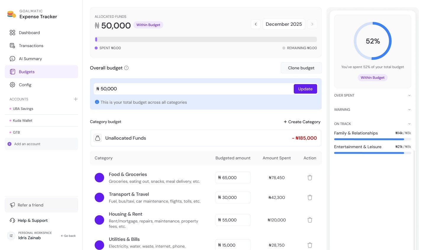 Goalmatic Expense Tracker - Screenshot 4 showing product features and functionality