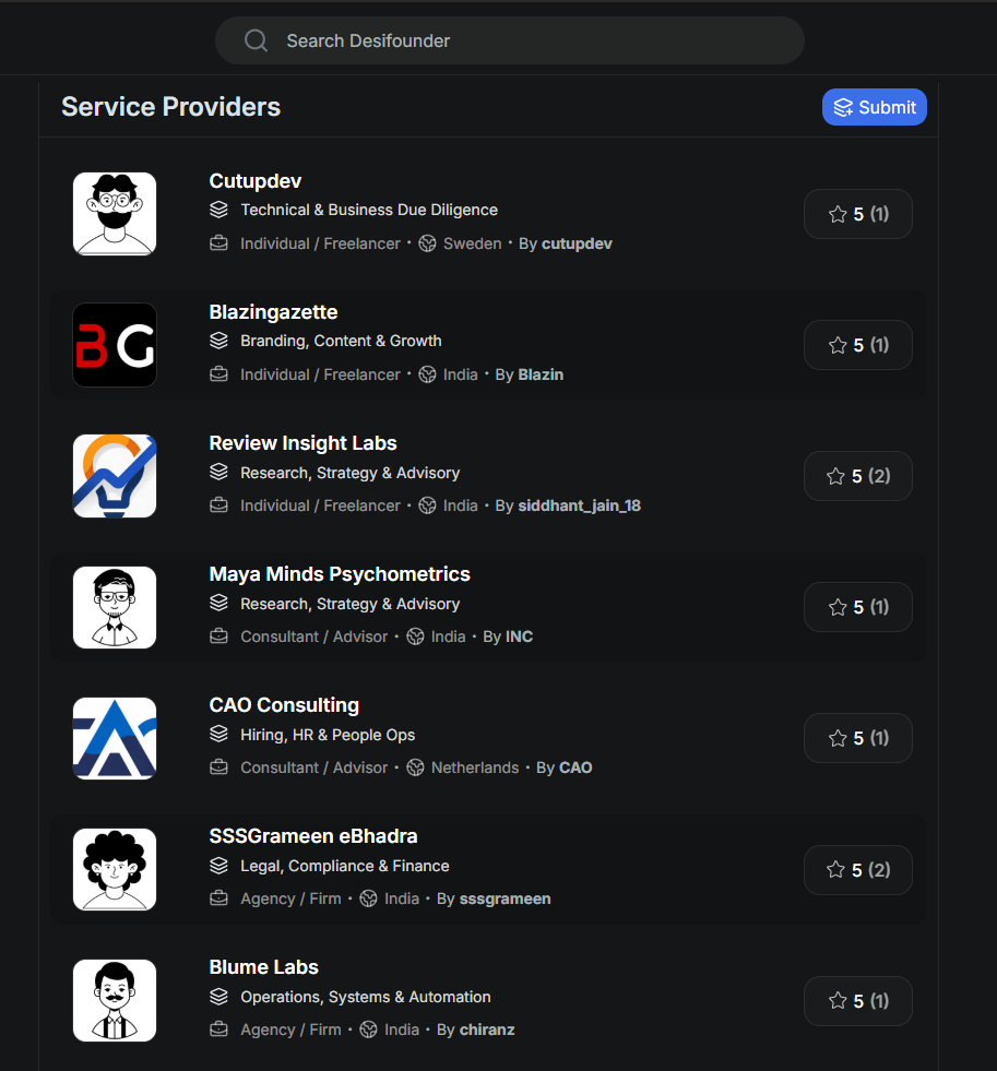 Startup Service Providers Directory - Screenshot 3 showing product features and functionality