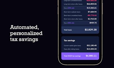 アメリカの投資やブローカージ口座における税金最適化ツールを備えたMezziアプリのインターフェースの画像。
