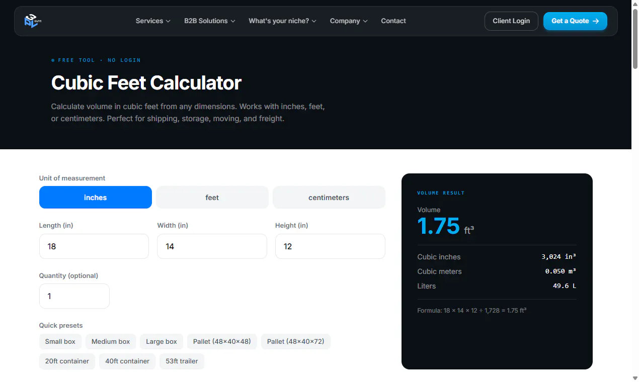Cubic Feet Calculator by 3PLGuys screenshot