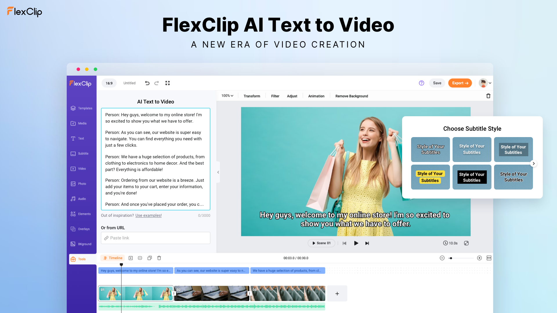 Mídia 2 de Texto da IA ​​para vídeo por Flexclip