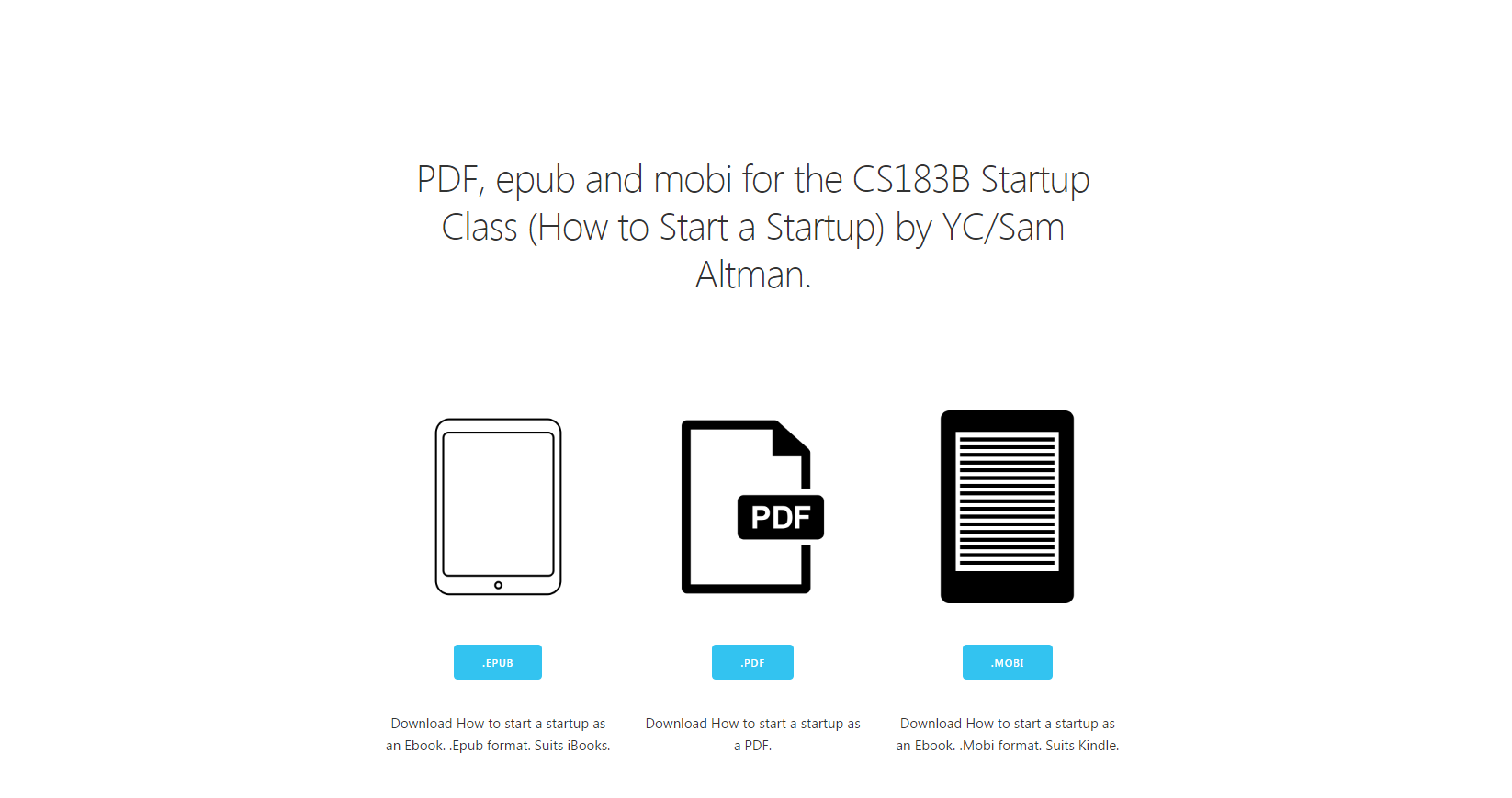 YCombinator/Sam Altman Stanford Startup Class in PDF/Epub/Mobi Ebook Format