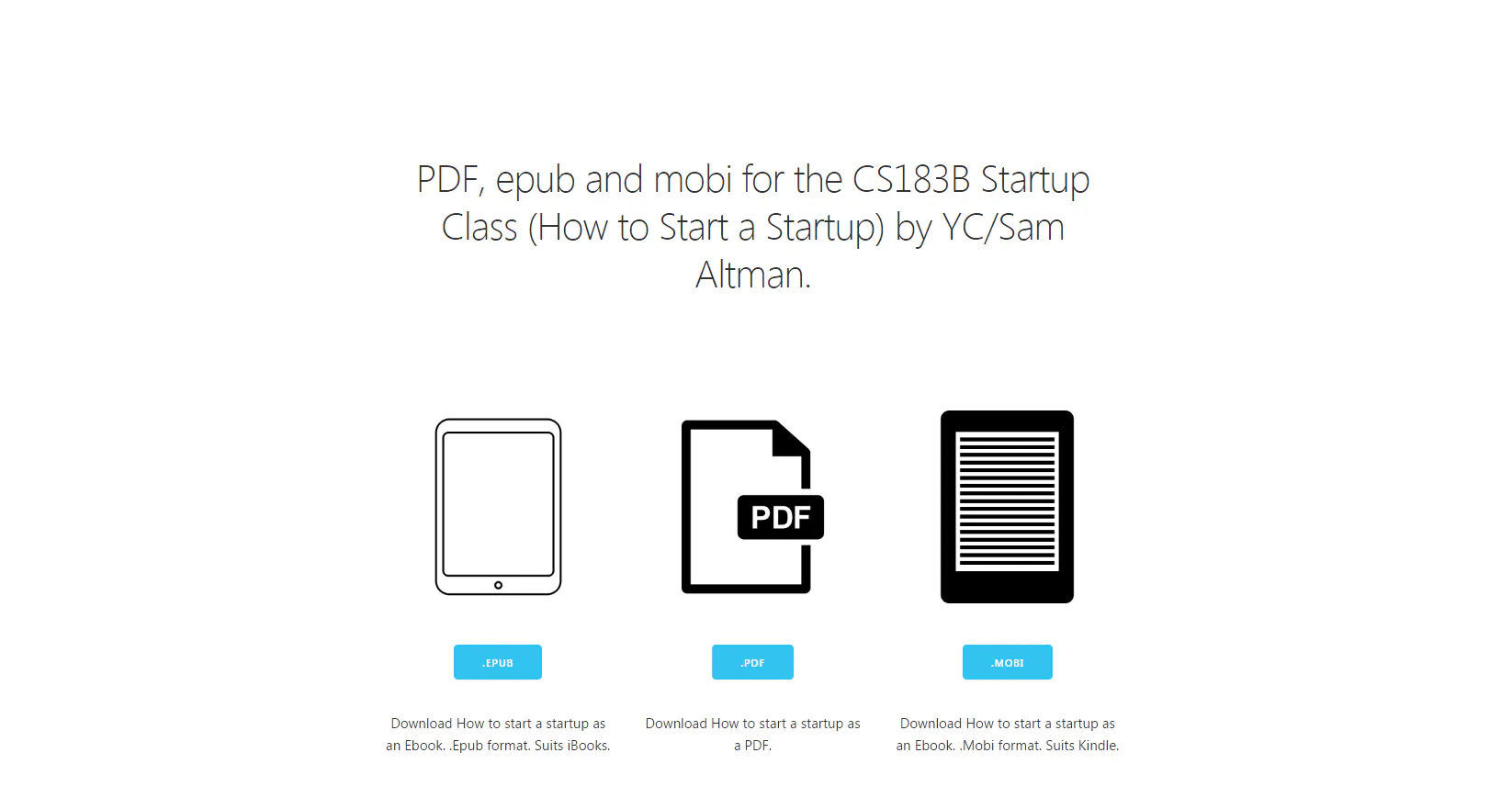 YCombinator/Sam Altman Stanford Startup Class in PDF/Epub/Mobi Ebook Format