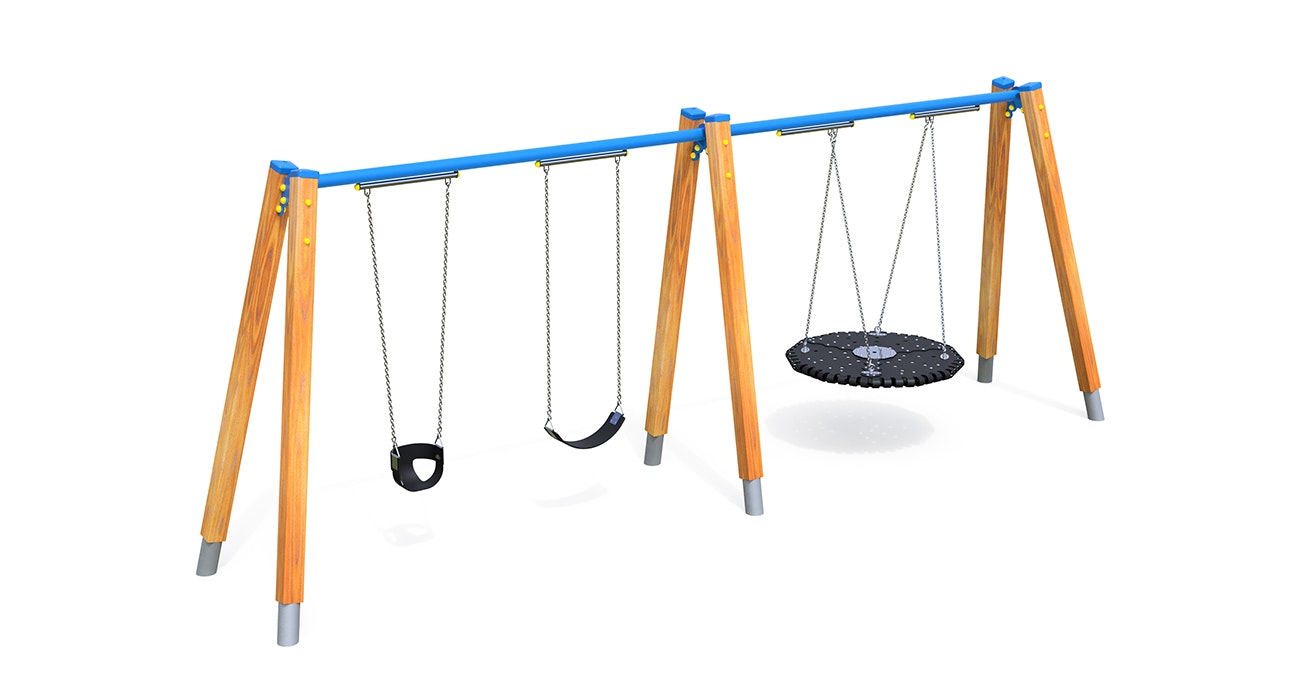 Média Swing multibay du méridien en bois - Cyprès de swing en bois avec semelles en acier galvanisées 1