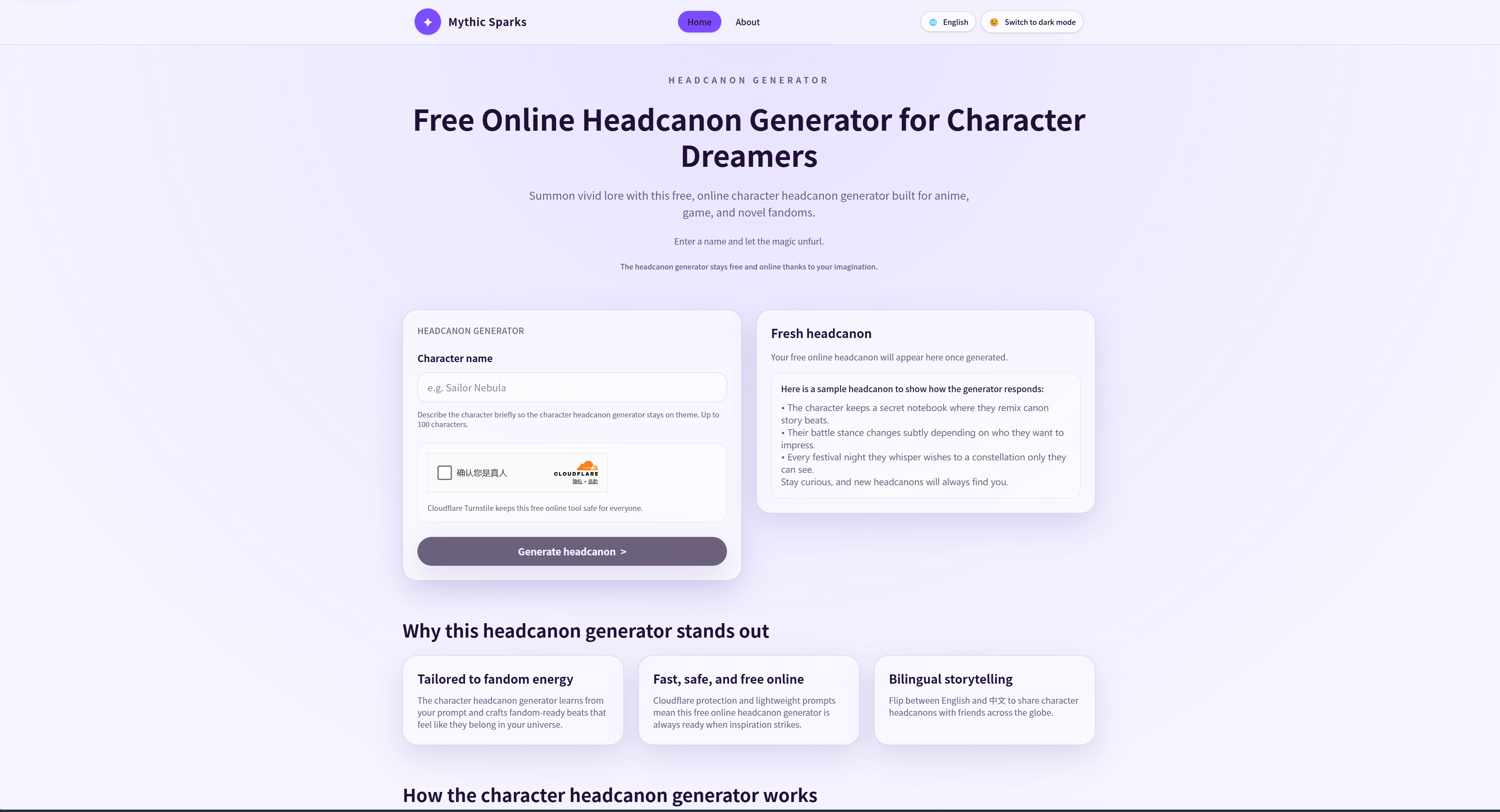 Média Étincelles mythiques - Générateur de headcanon en ligne gratuit 1