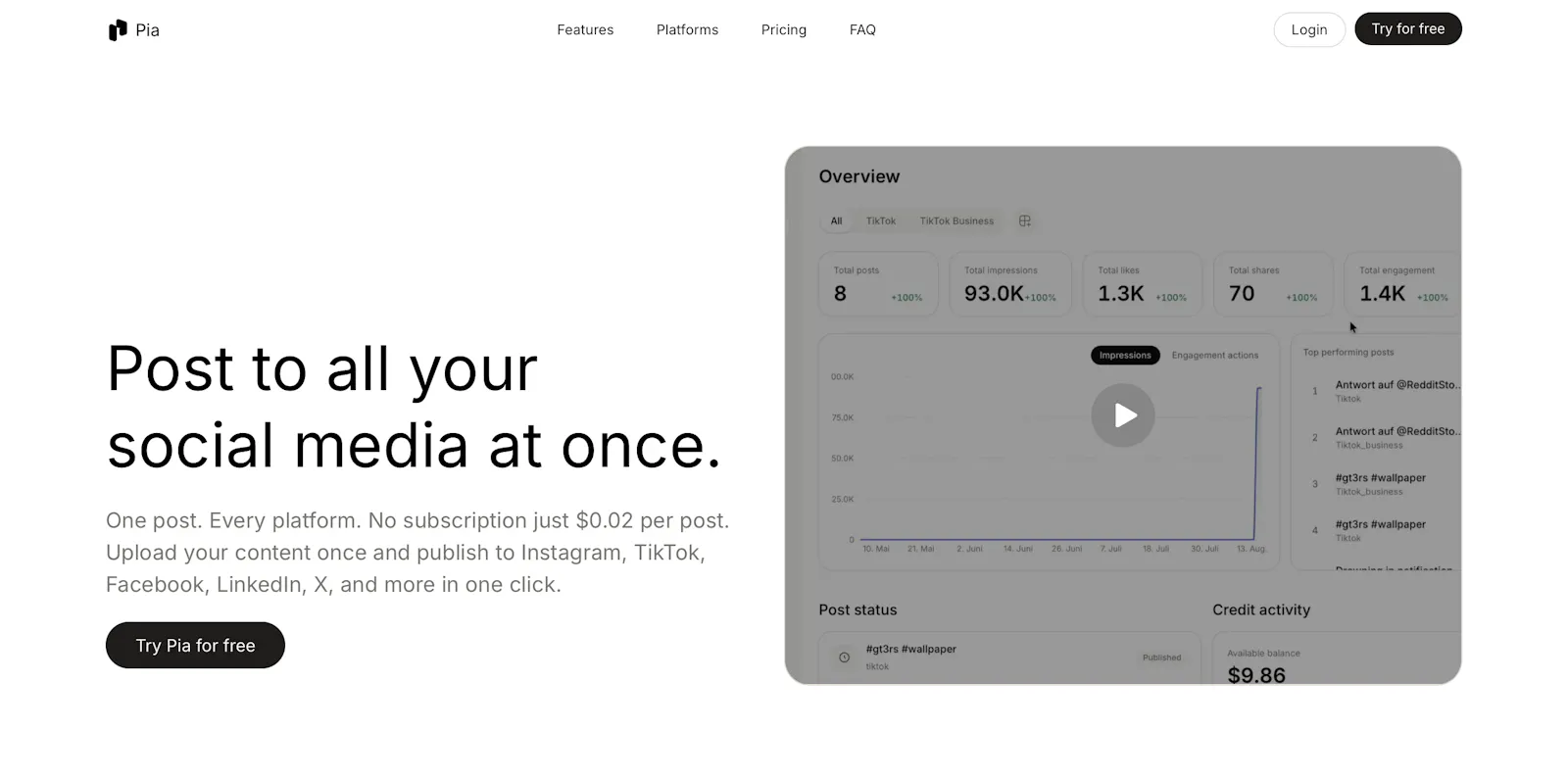 Pia - Social Media Scheduler screenshot 1