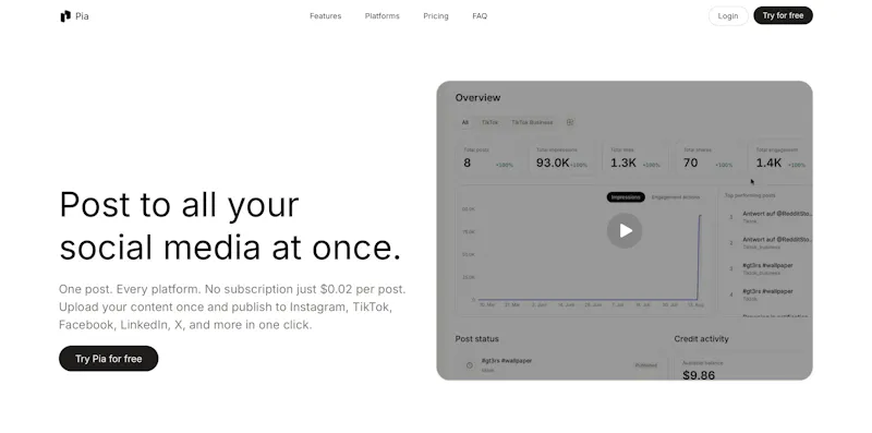 Pia - Social Media Scheduler screenshot 1