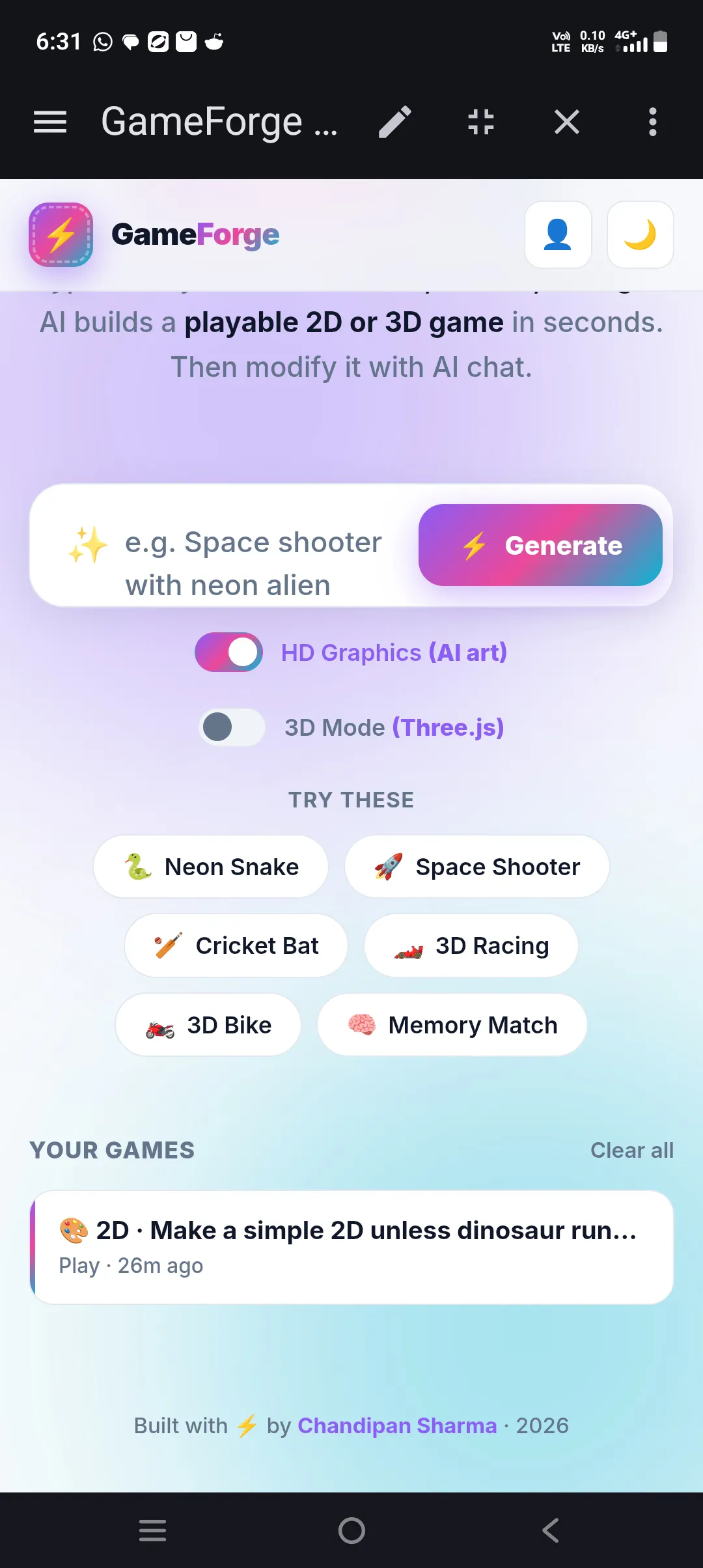 GameForge — Describe. Play. Create. gallery image