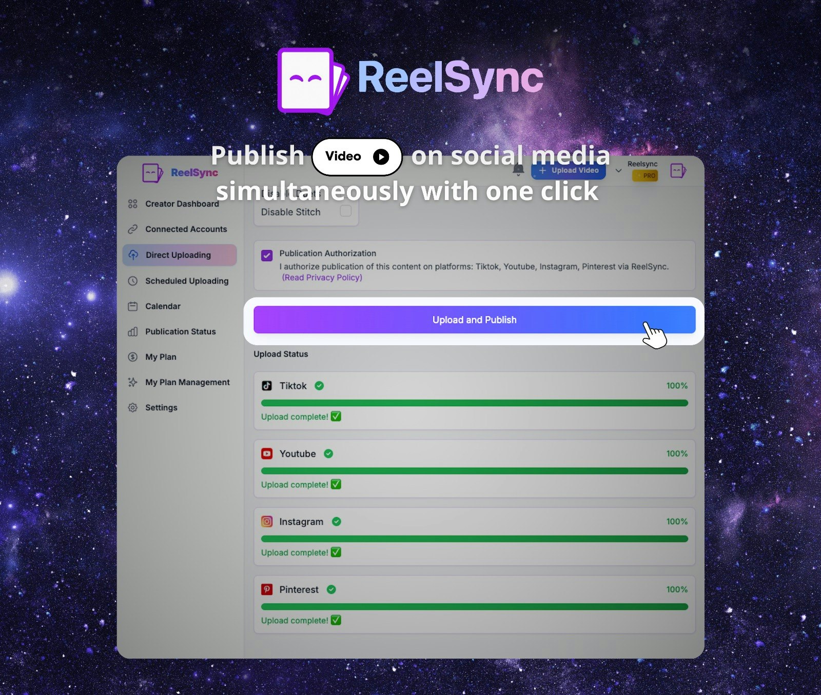 Media Reelsync - Một tải lên.Tất cả các xã hội của bạn.Không căng thẳng. 2