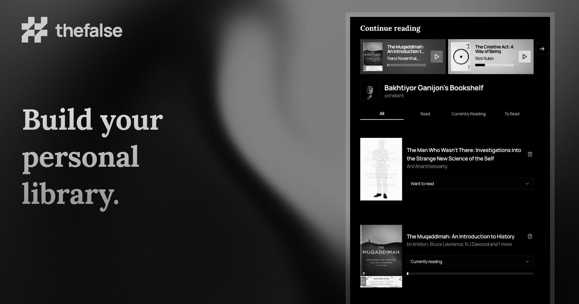 Média thefalse v0.1.3 - Repenser la lecture.Votre bibliothèque sociale pour les livres et les idées. 6