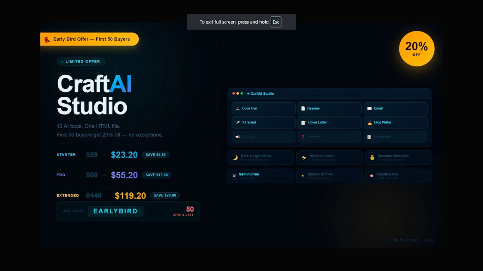  CraftAI Premium AI SaaS Template screenshot 1 (video preview)
