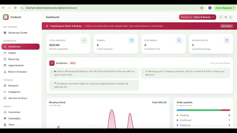 ChatMart - AI WhatsApp Orders & Bookings screenshot 1 (video preview)
