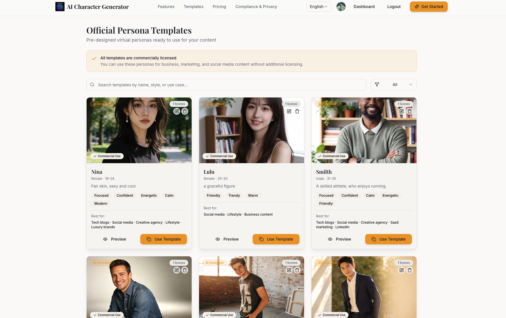 AI Character Generator - Screenshot 3 showing product features and functionality