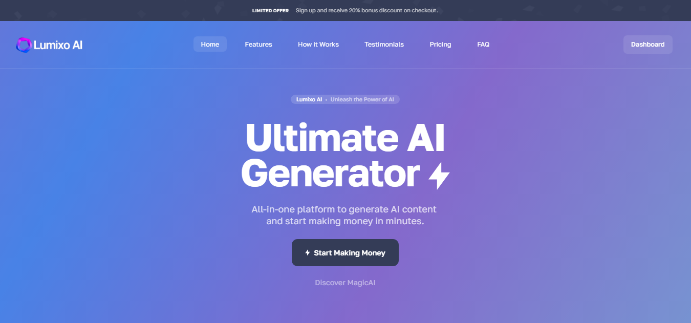 Lumixo Ai - Main product screenshot demonstrating key features and user interface