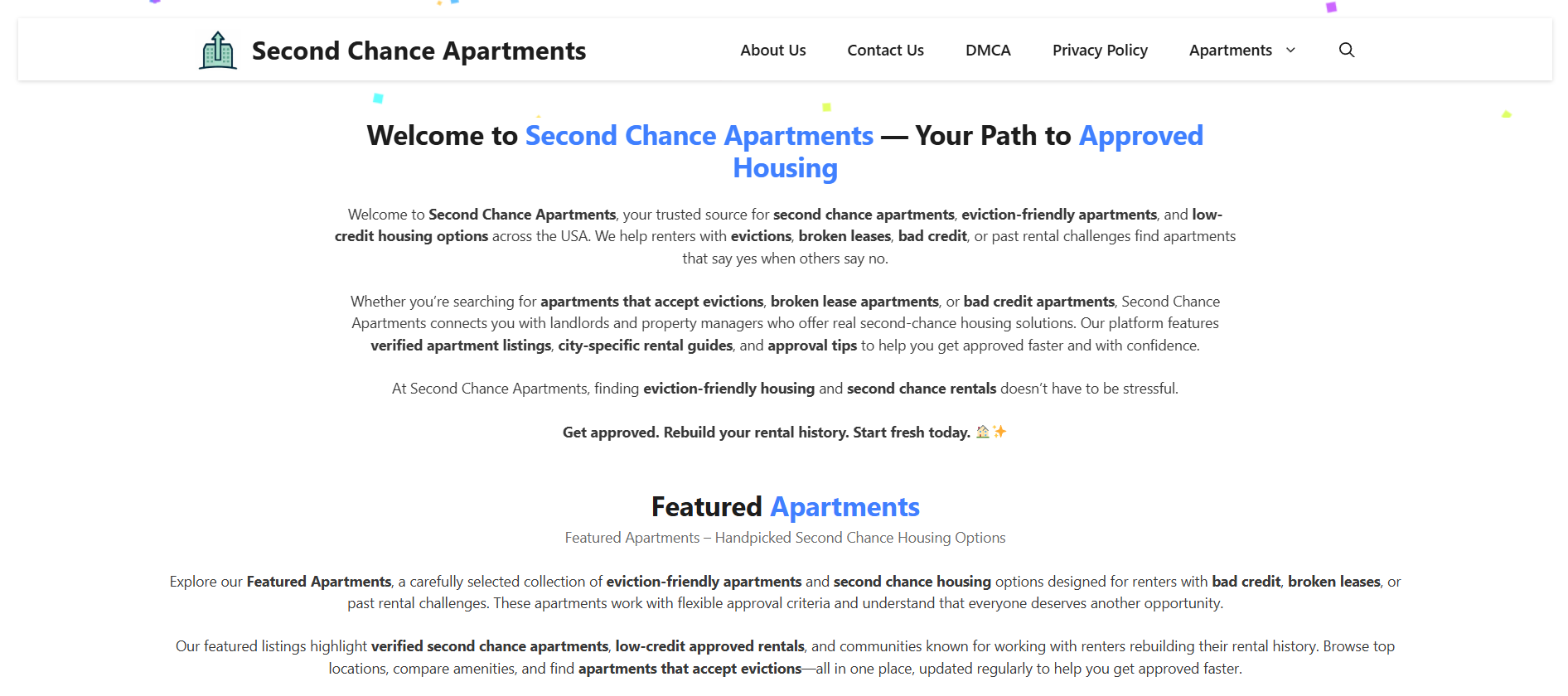 Second Chance Apartments - Main product screenshot demonstrating key features and user interface