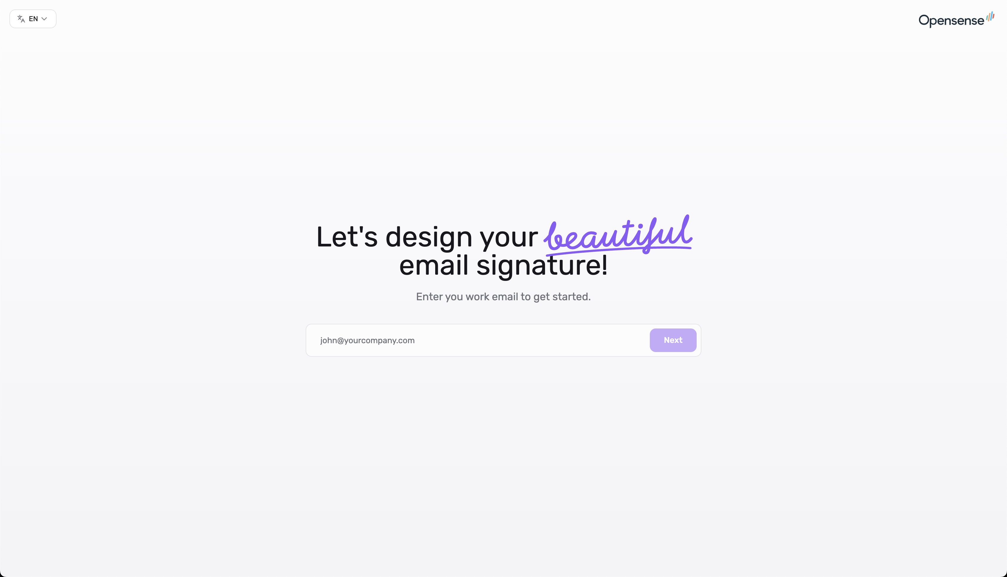 Opensense AI Email Signature Generator - Main screenshot showing features and interface