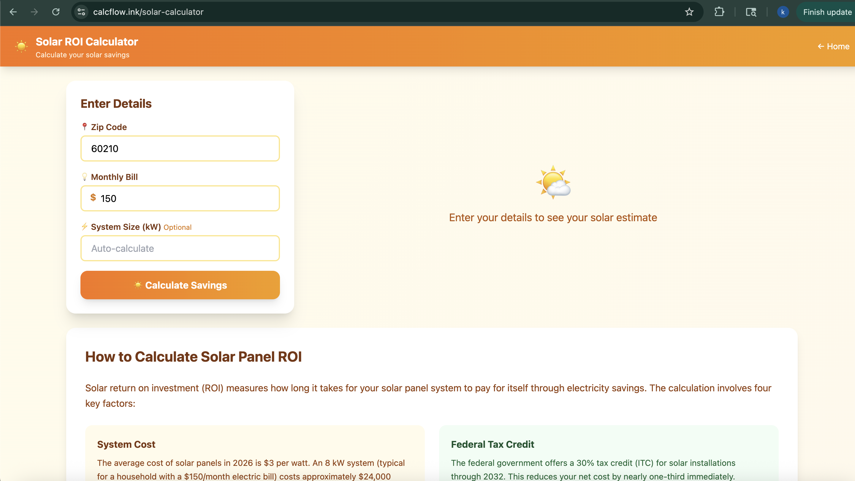 CalcFlow - Solar ROI Calculator