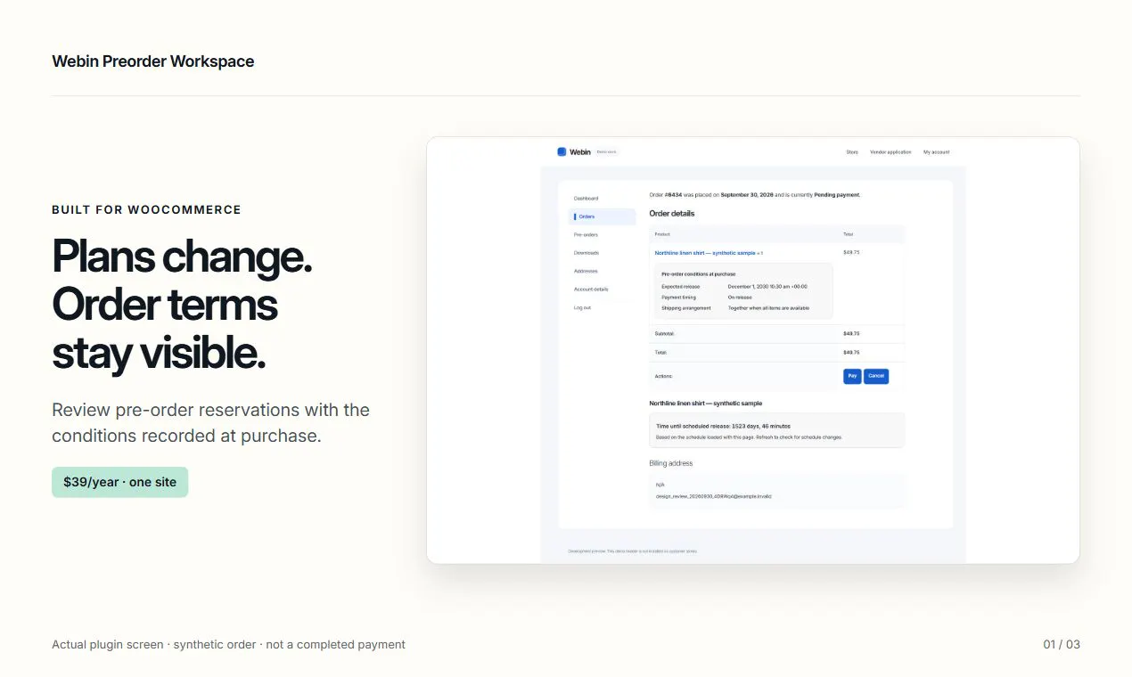 Webin Preorder Workspace gallery image
