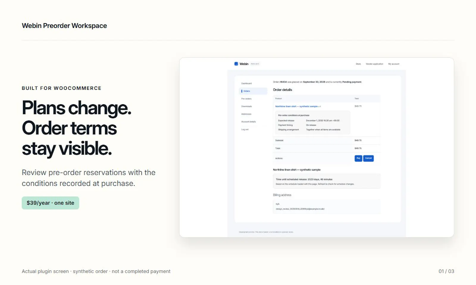 Webin Preorder Workspace screenshot 2
