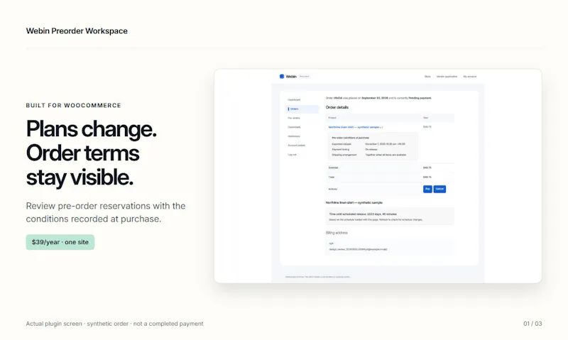 Webin Preorder Workspace screenshot 2