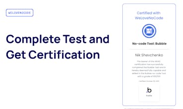 Un collage di certificati con il logo del mastery senza codice, indicando le certificazioni affidabili supportate da oltre 56.000 professionisti senza codice.