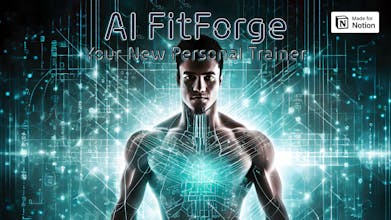 Logotipo de AI FitForge que presenta una combinación de inteligencia artificial avanzada y la plataforma Notion.
