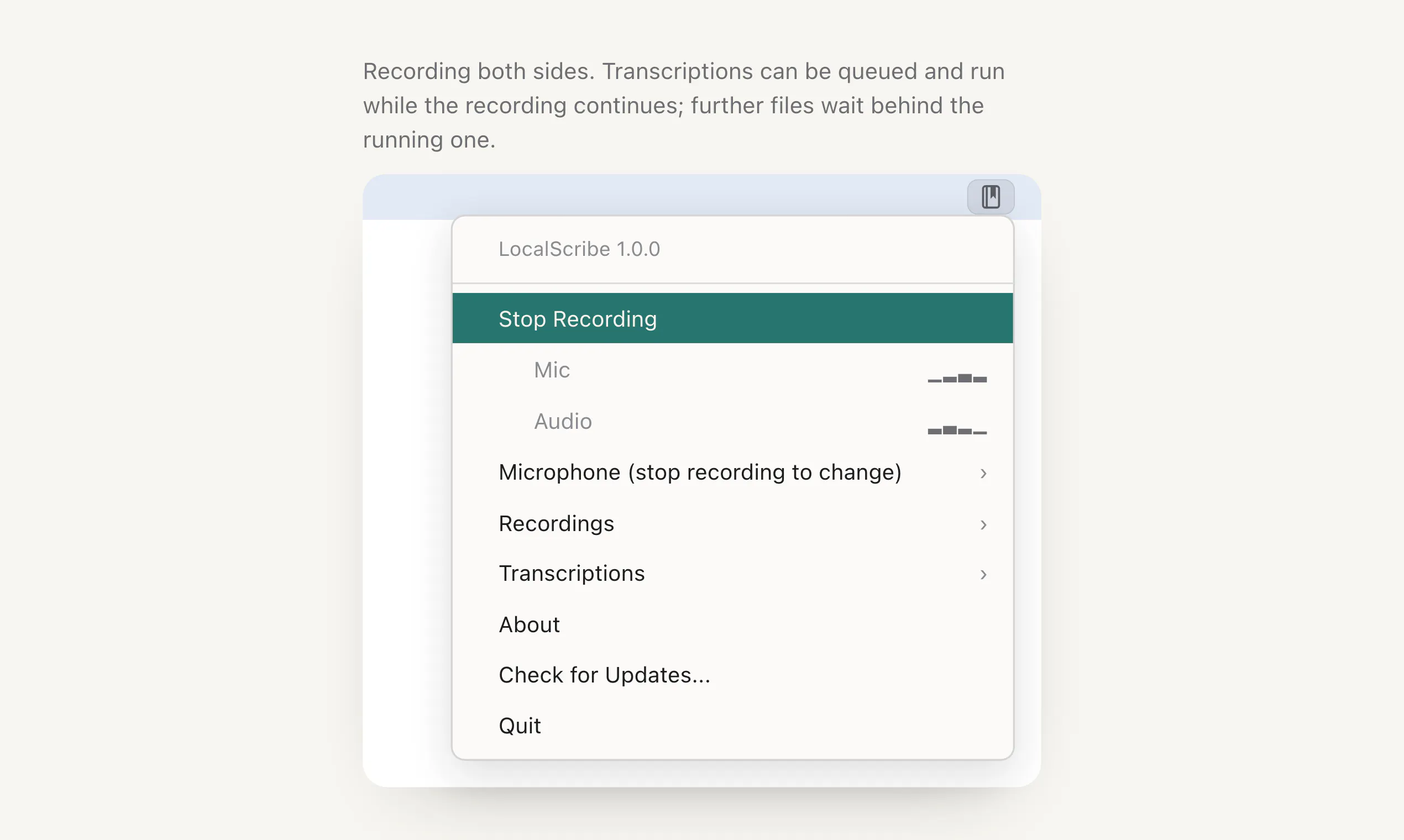 LocalScribe. Transcribe locally on Mac. gallery image