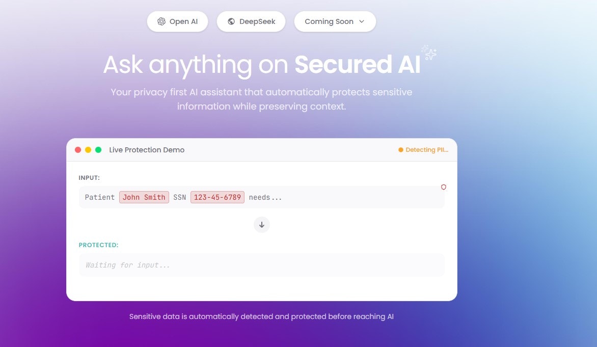 Secured AI - Main product screenshot demonstrating key features and user interface