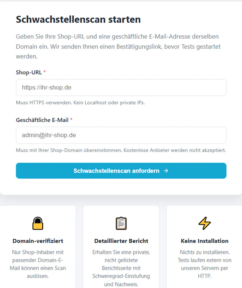 Vulnerability Scanner for Online Shops screenshot 1