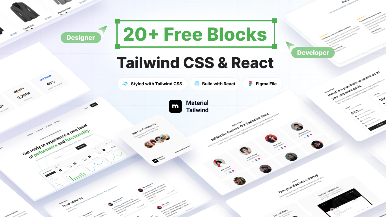 20-free-tailwind-css-react-blocks - Fully Coded UI Sections with Designer File Included