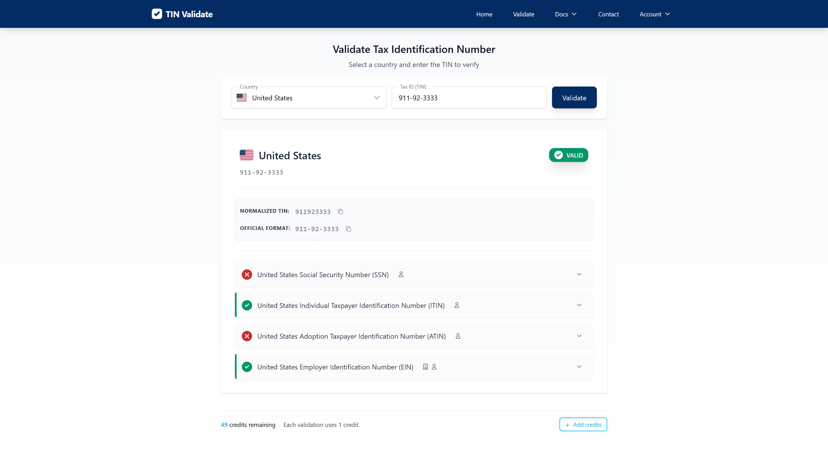 TIN Validate gallery image