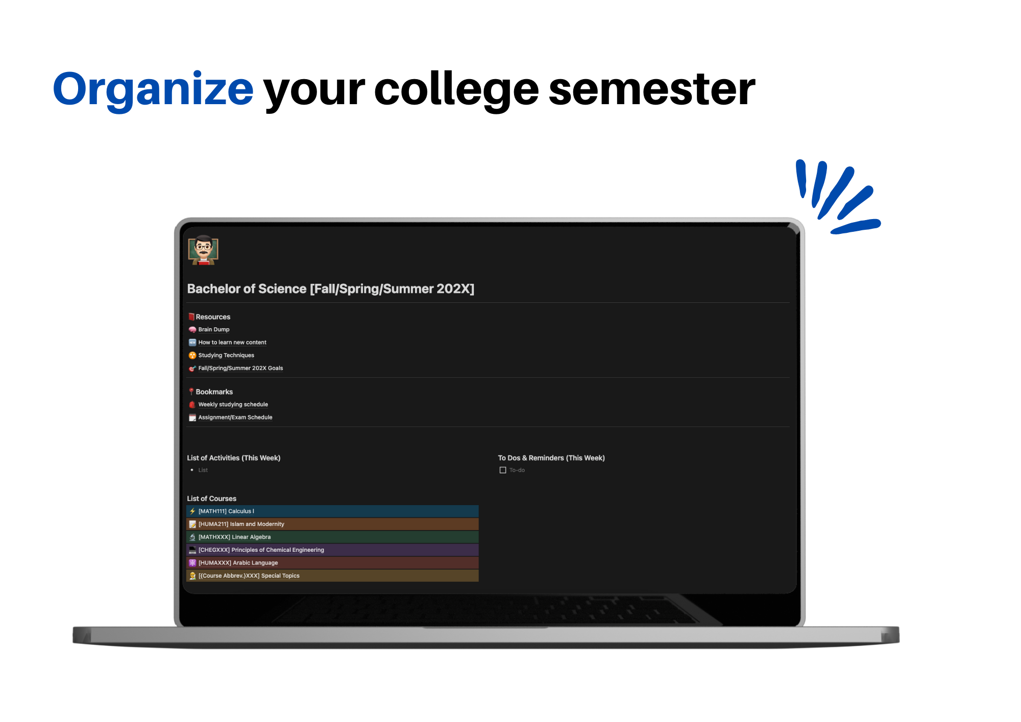 Organize Your Semester Notion Template