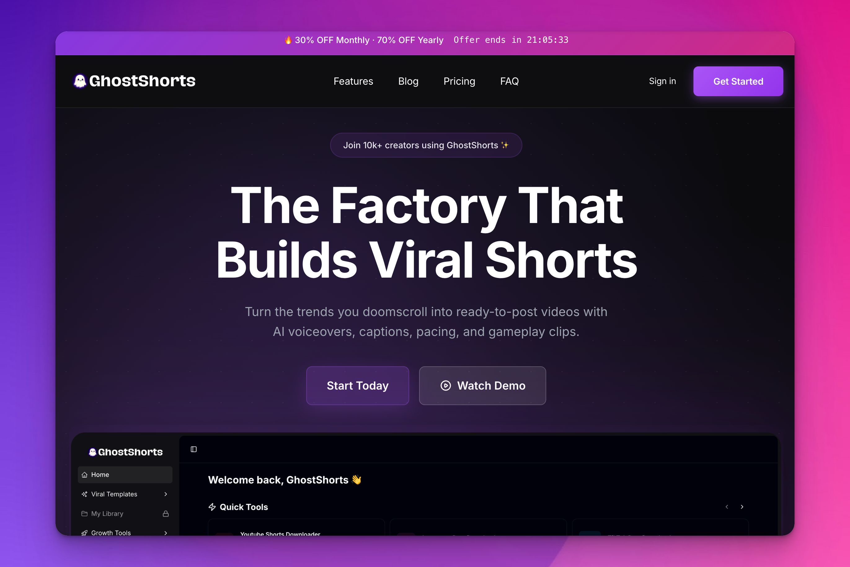 GhostShorts - Main product screenshot demonstrating key features and user interface