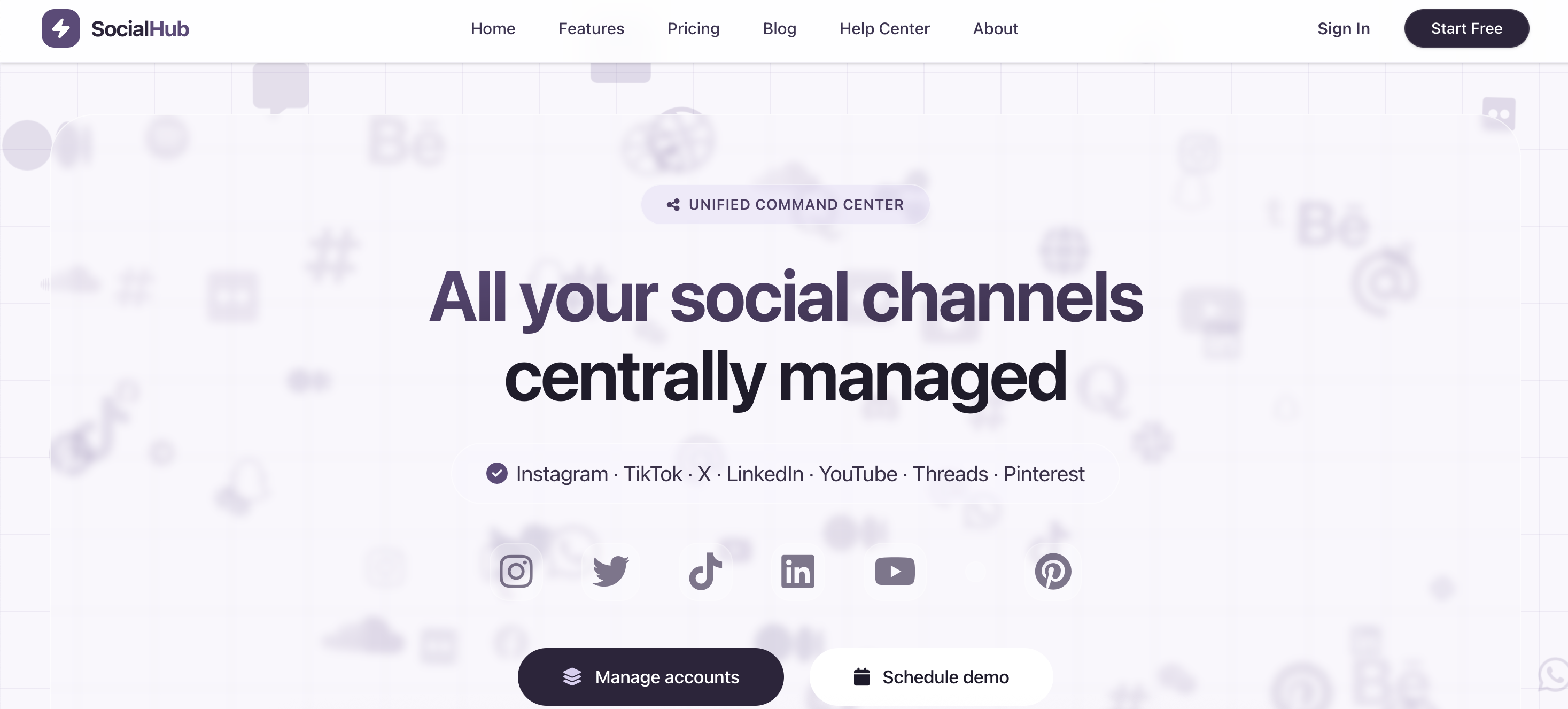 SocialHub - Main product screenshot demonstrating key features and user interface