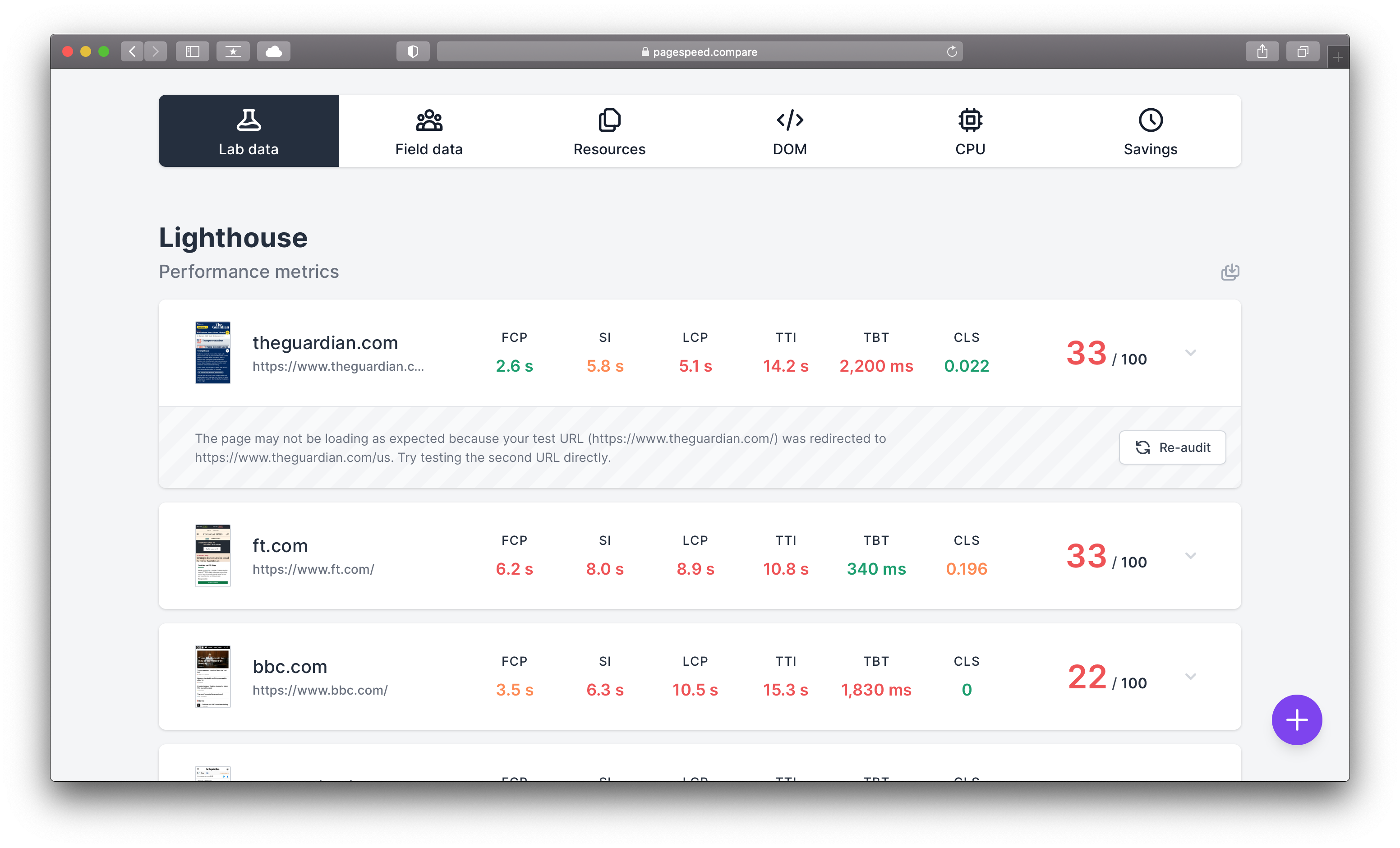PageSpeed Compare gallery image