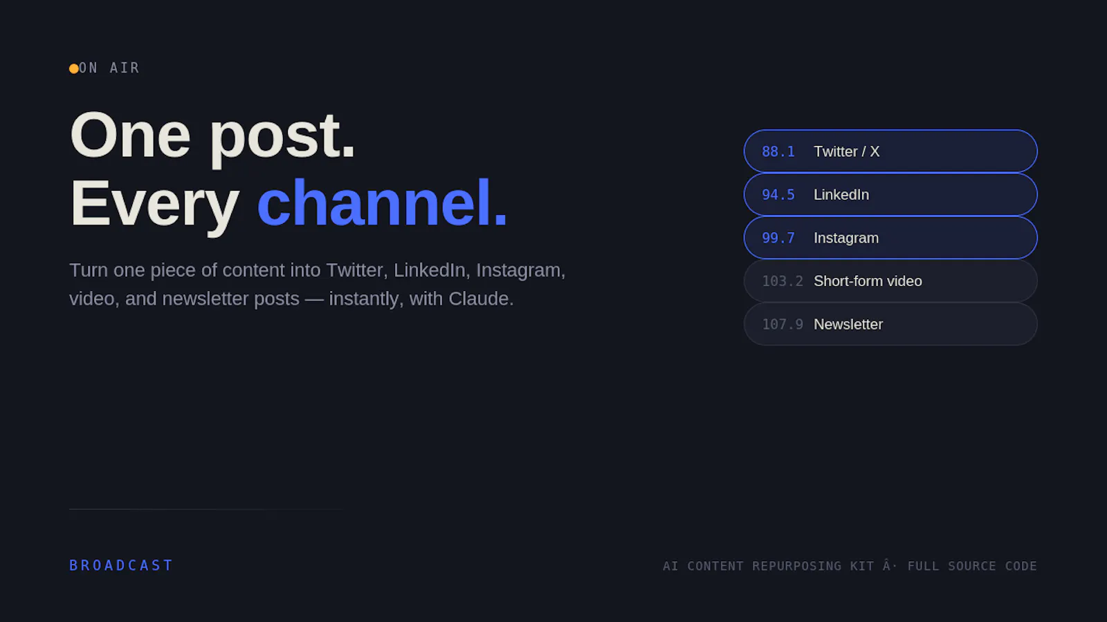 Broadcast — AI Content Repurposing Kit screenshot 1
