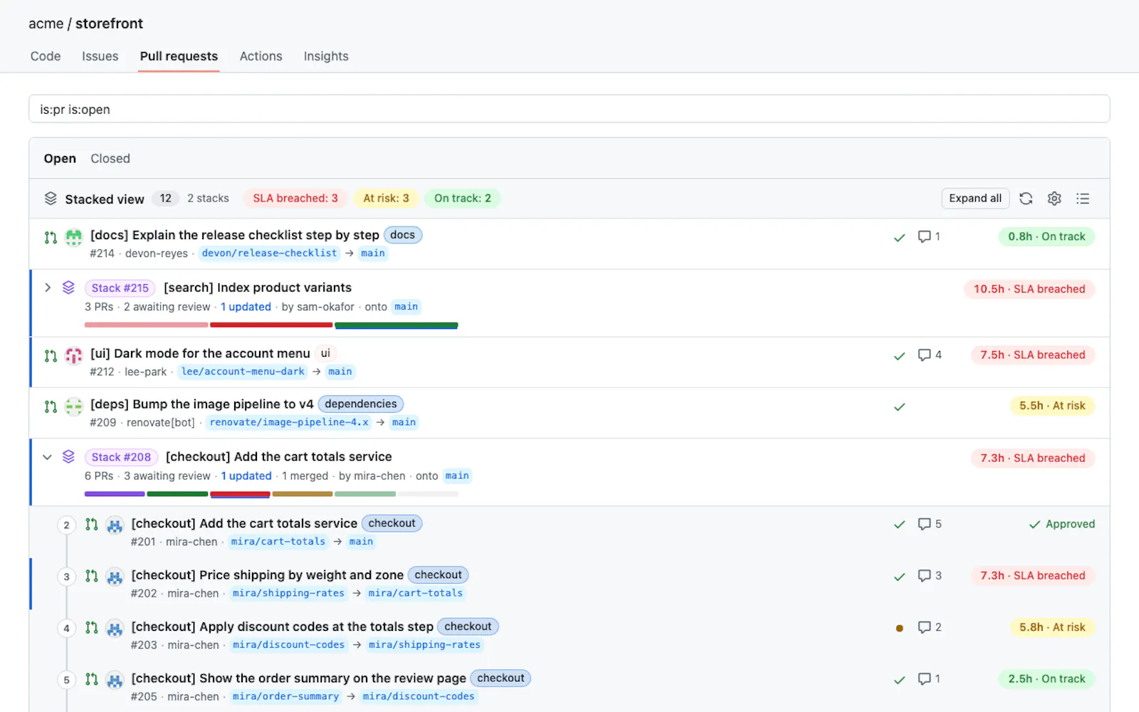 Stacked PRs for GitHub screenshot 2