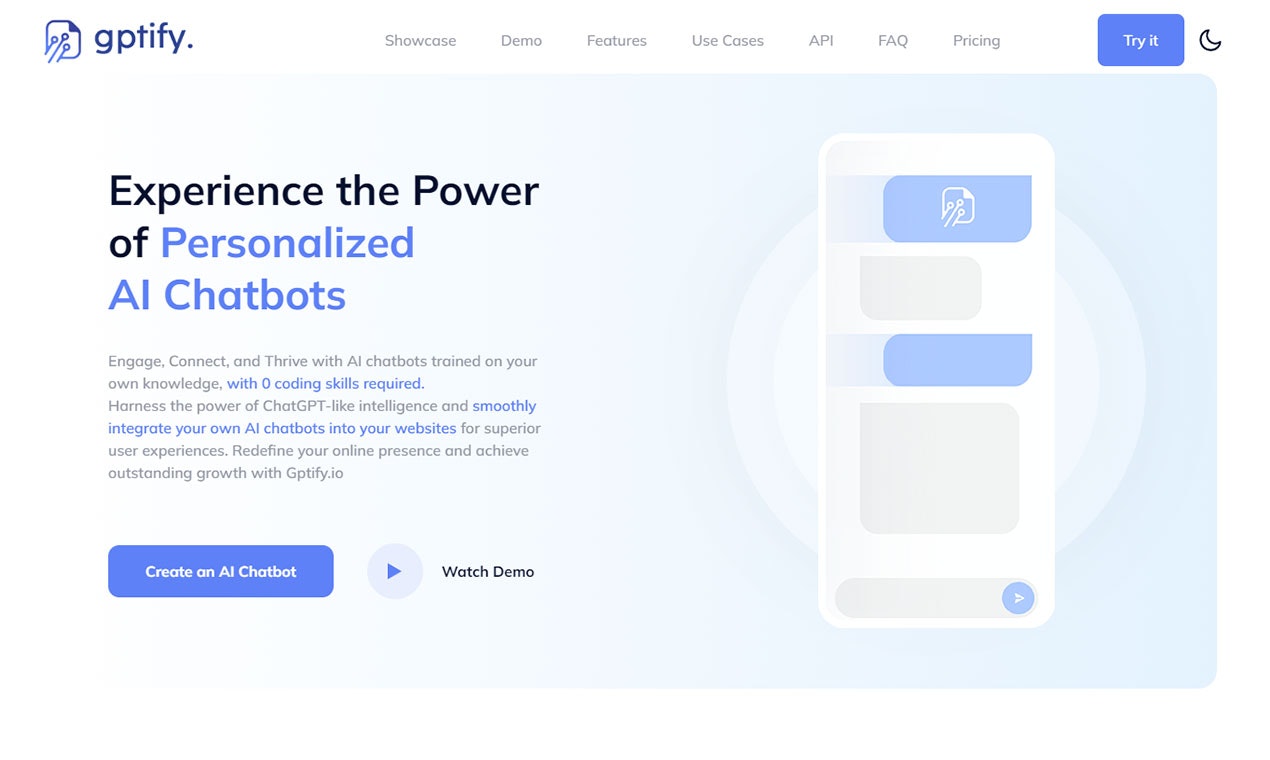 Gptify.io - आसानी से एआई चैटबॉट्स का निर्माण, अनुकूलित और एम्बेड करें मीडिया 1