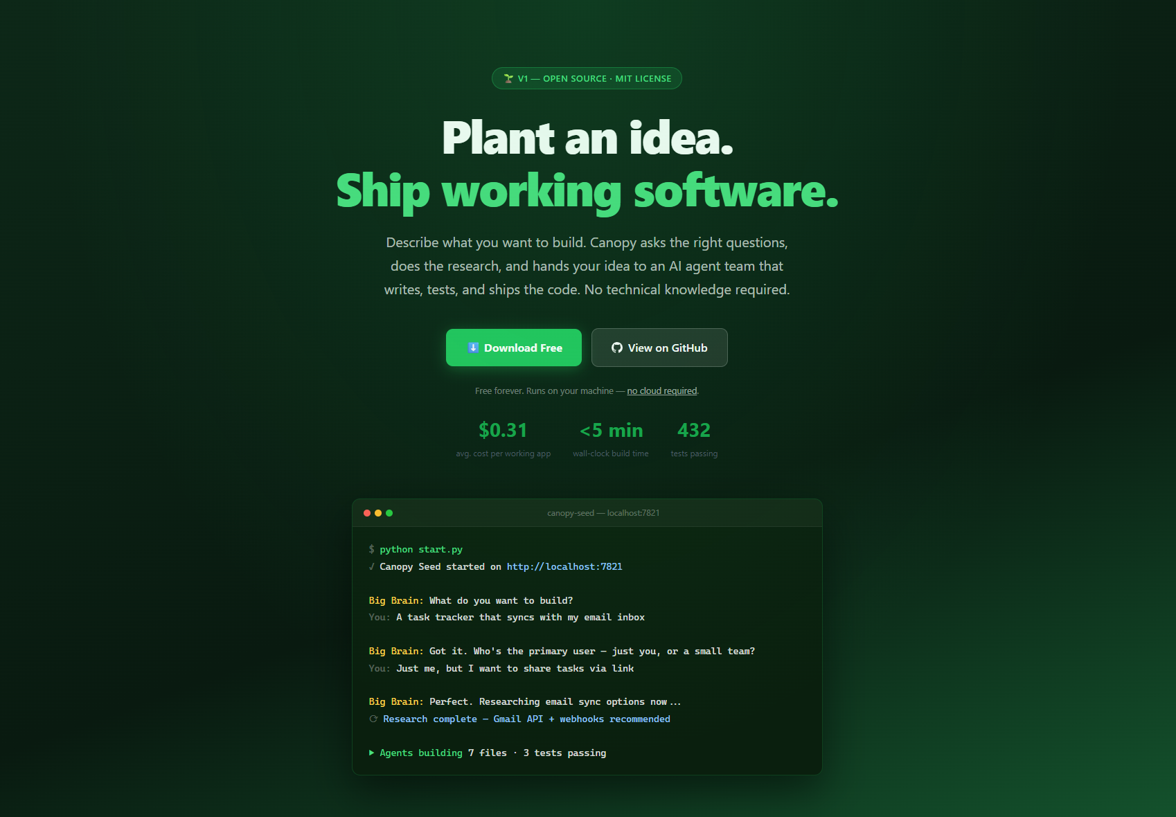 Canopy Seed — No code bespoke software - Main product screenshot demonstrating key features and user interface