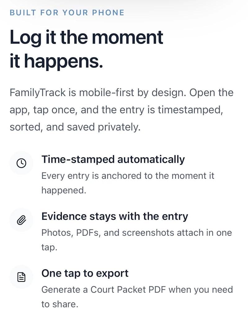     FamilyTrack — Court-Ready Timeline screenshot 4