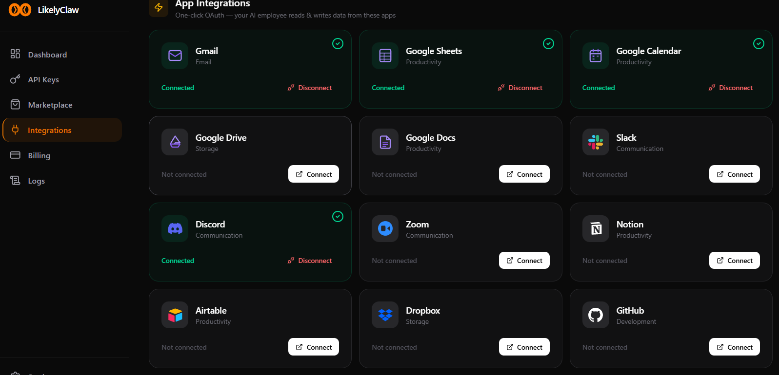 Likelyclaw : AI Employee running 24/7 - Screenshot 3 showing product features and functionality