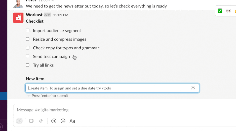 /รายการตรวจสอบโดย Workast - สร้างรายการตรวจสอบบน Slack media 4