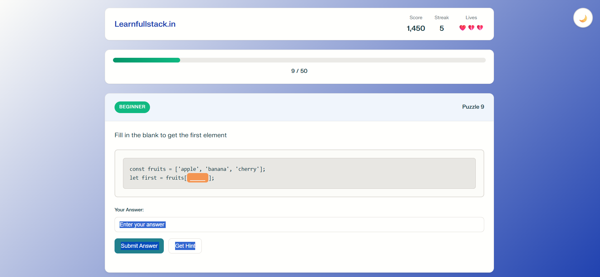 Learnfullstack JavaScript Puzzle - JavaScript Learning Puzzle - Интерактивные проблемы кода медиа 1